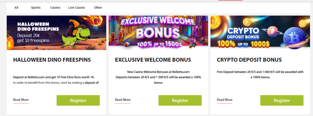 Rolletto Casino Bonuses